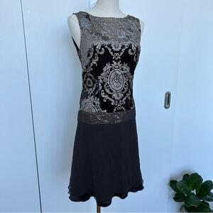 Vintage Brown Embossed Velvet Patterned Sequin Drop Waist Formal Dress